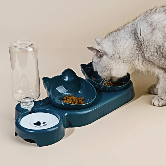 Tilted Cat Bowl Set with Water Feeder