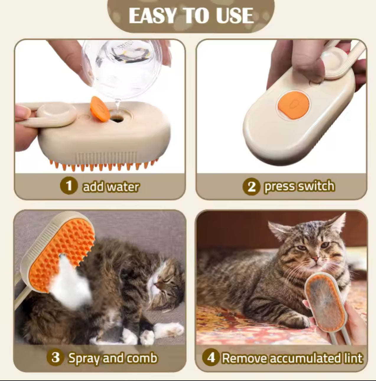 3-in-1 Electric Pet Brush – Spray, Massage & Groom with One Touch