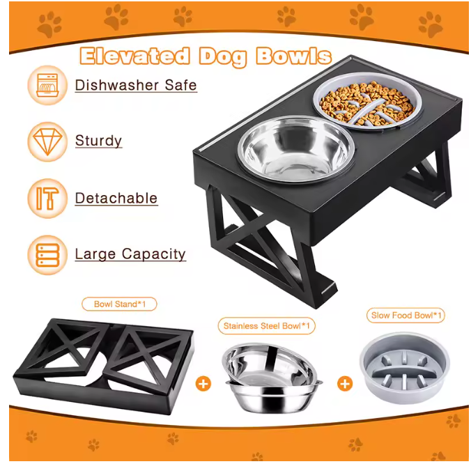 3-in-1 Adjustable Elevated Pet Bowl – Slow Feeder for Dogs & Cat
