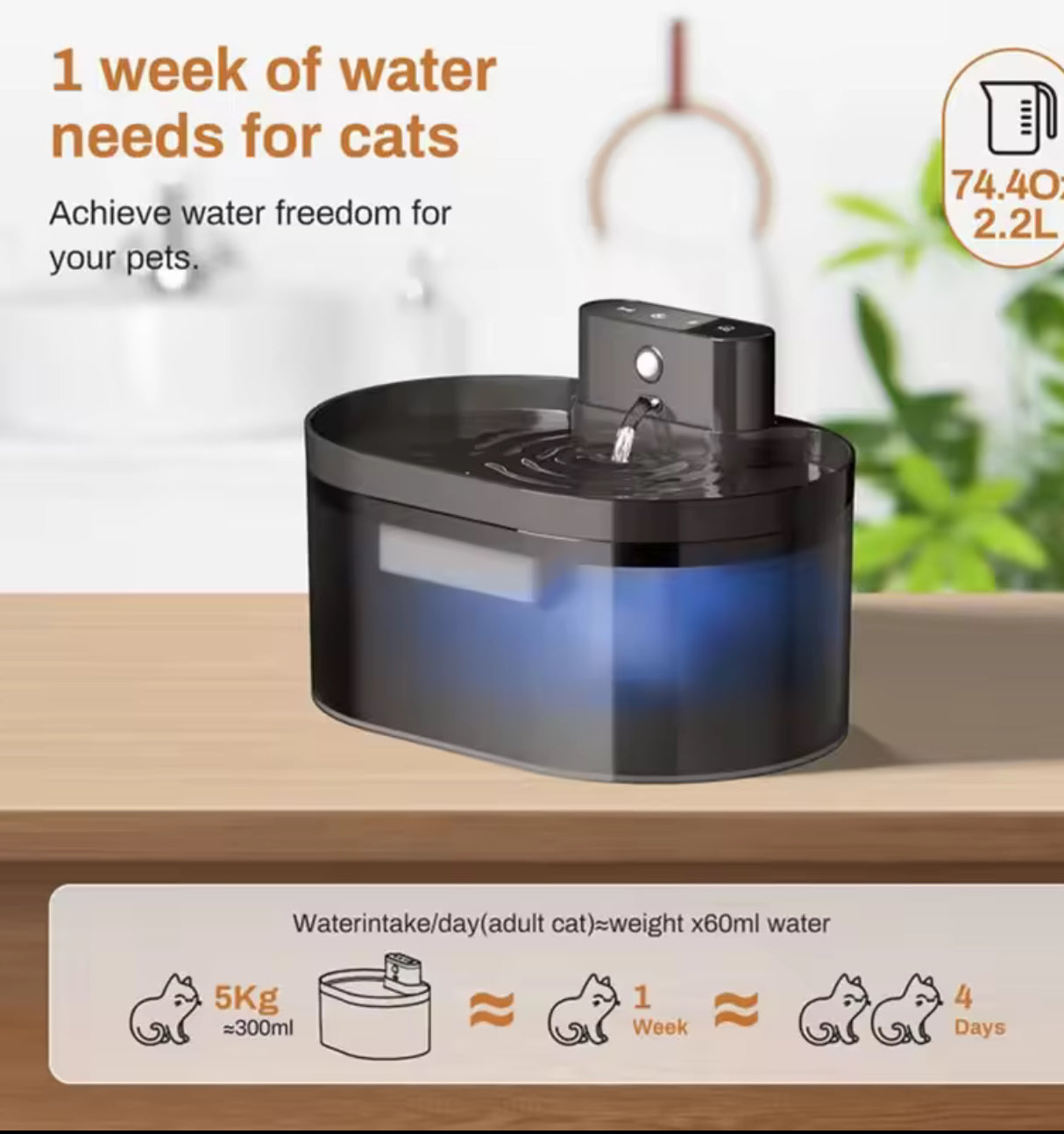 2.2L Wireless Automatic Cat Water Fountain with Infrared Sensor