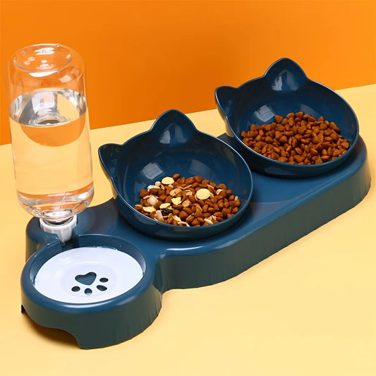 Tilted Cat Bowl Set with Water Feeder