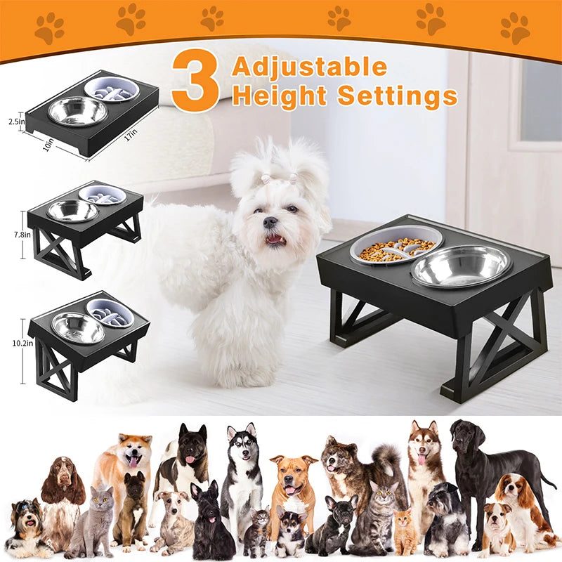 3-in-1 Adjustable Elevated Pet Bowl – Slow Feeder for Dogs & Cat