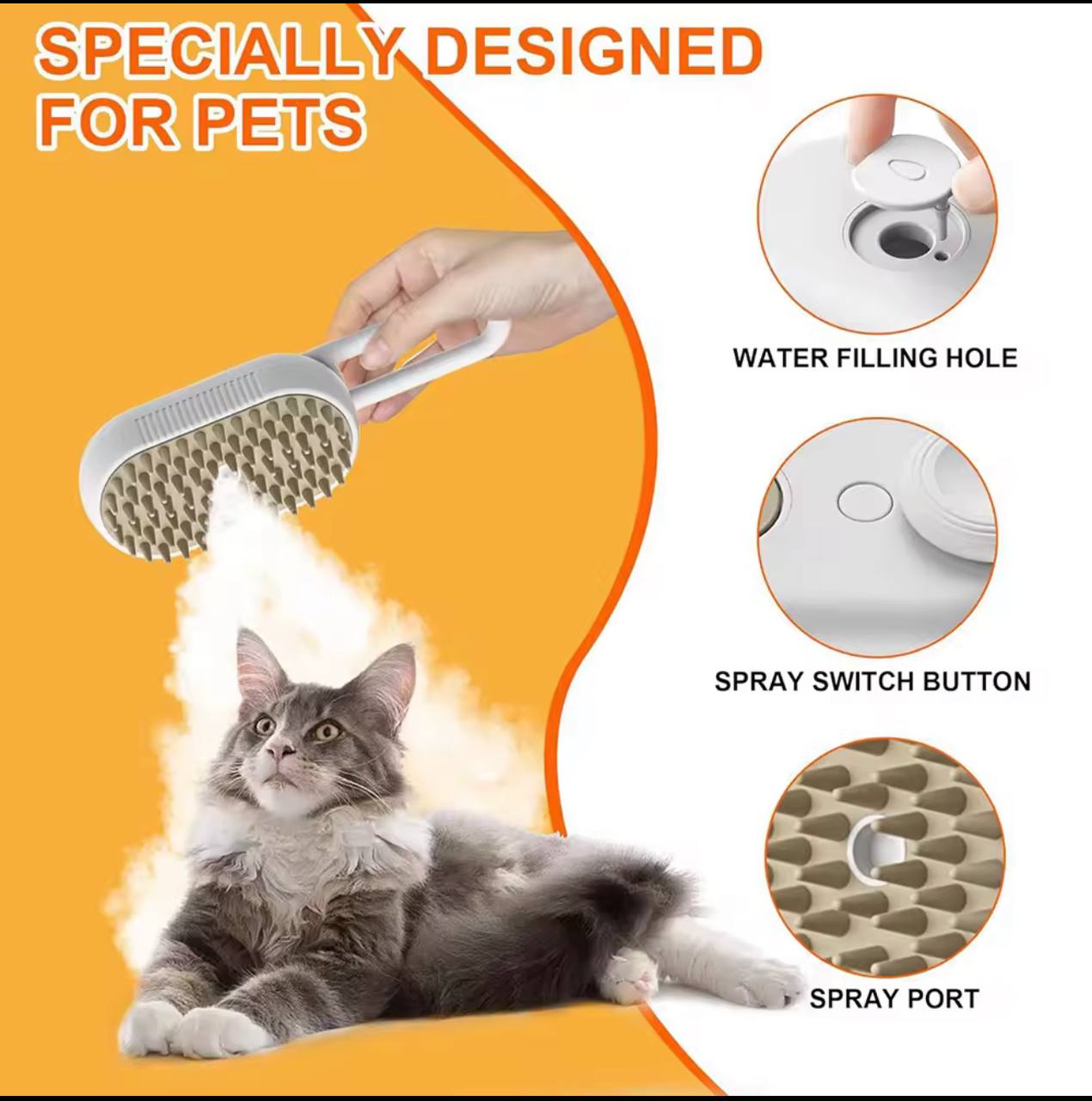3-in-1 Electric Pet Brush – Spray, Massage & Groom with One Touch
